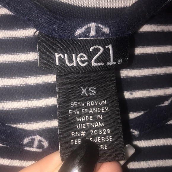 Rue 21, blue and white striped tee with anchor collar line and pocket. - Picture 3 of 4